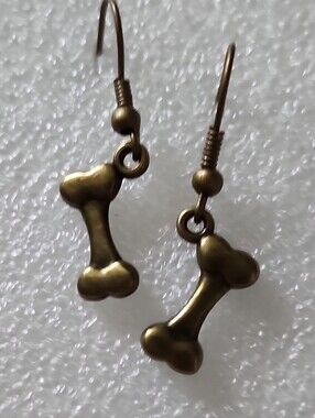 Hand Crafted Antique Bronze Tone Bone Charm Dangle Earrings